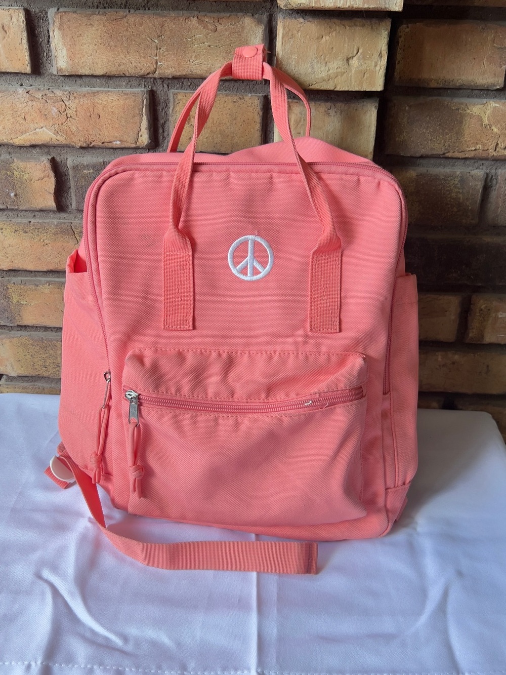 art class Coral Pink Canvas Peace Sign Backpack